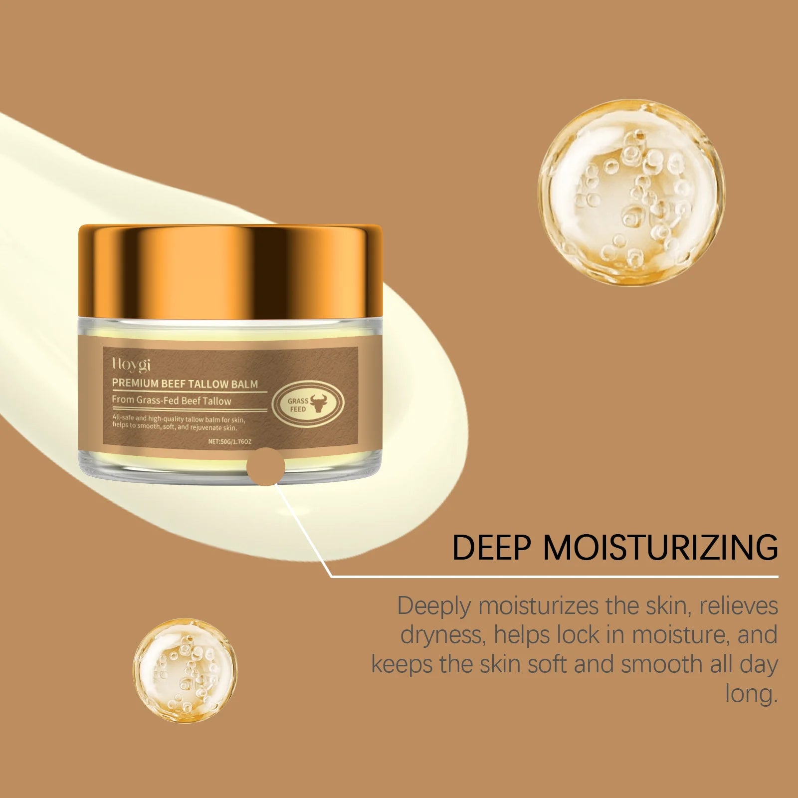 Hoygi 50g Beef Tallow Face Cream Moisturizer Repair Dry Rough Skin Increase Elasticity Hydration Smooth Tallow Nourishing Balm