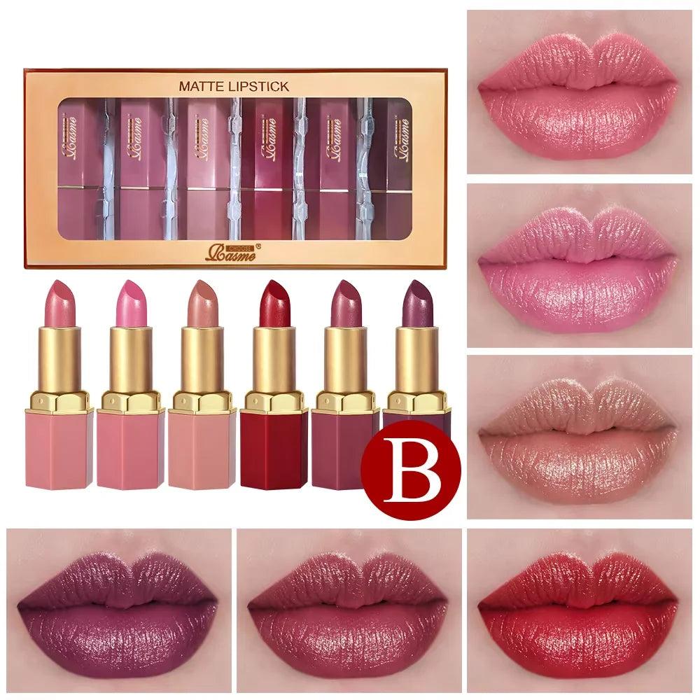 6 Colors Gold Bar Tube Lipstick Matte