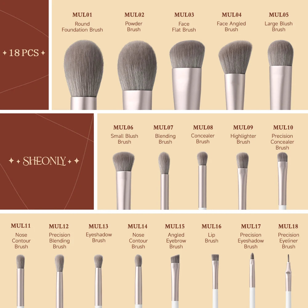 Voltsify Professional Makeup Brush Set 18 Pcs for Foundation Powder Concealers Eye Shadows Blush