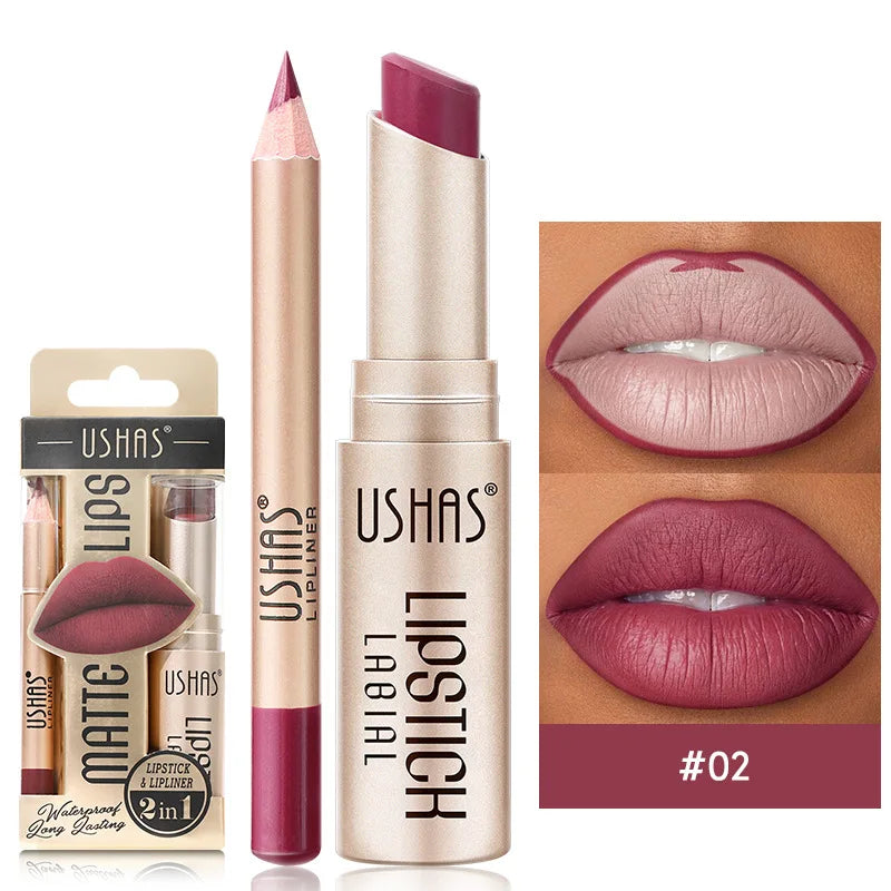USHAS 12 Color Lip Liner + LIPSTICK