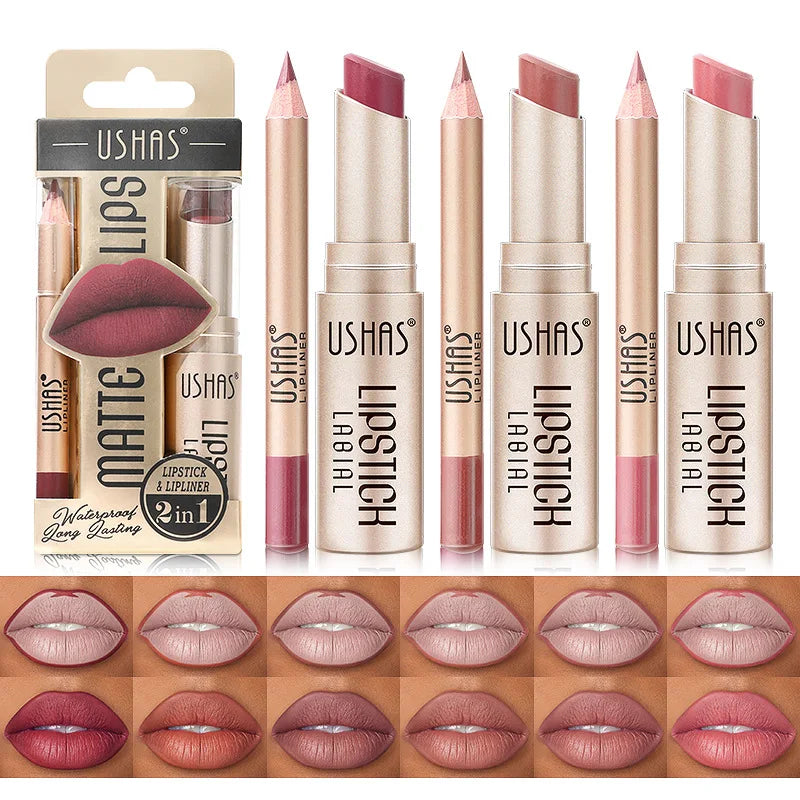 USHAS 12 Color Lip Liner + LIPSTICK