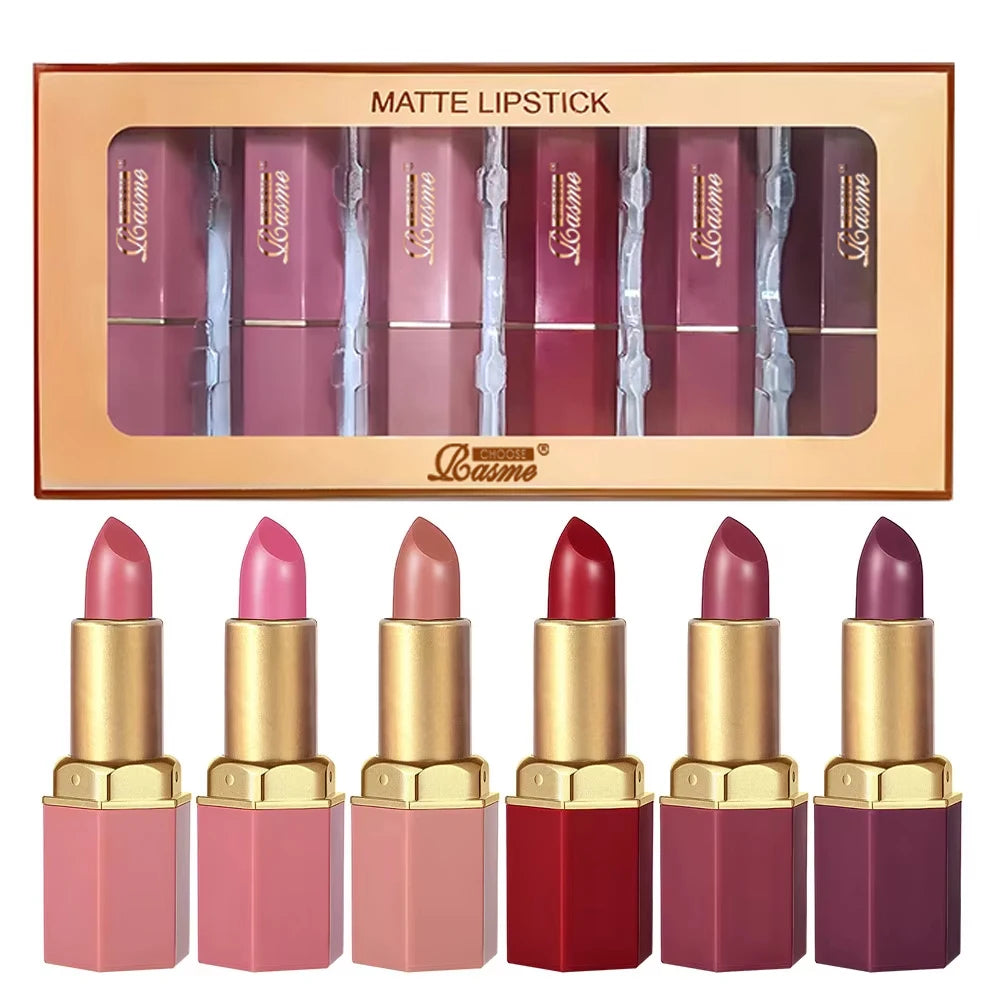 6 Colors Gold Bar Tube Lipstick Matte