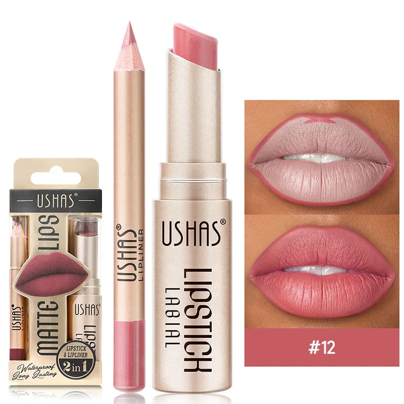 USHAS 12 Color Lip Liner + LIPSTICK