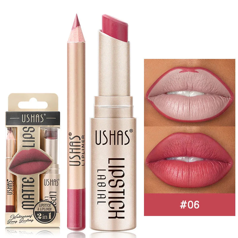 USHAS 12 Color Lip Liner + LIPSTICK